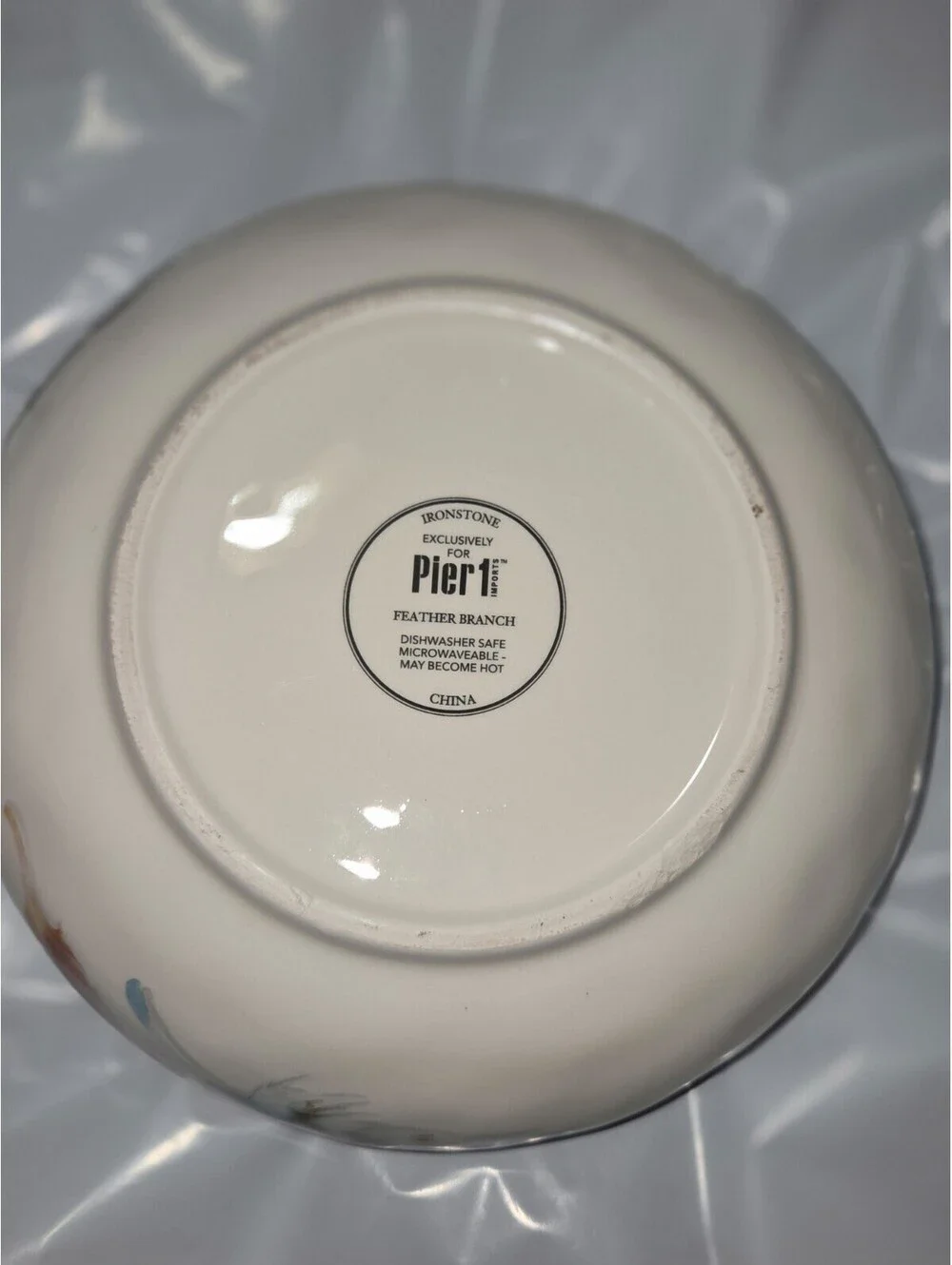 Pier 1 Feather Branch Ceramic Round Bowl, Glossy, Microwave & Dishwasher Safe